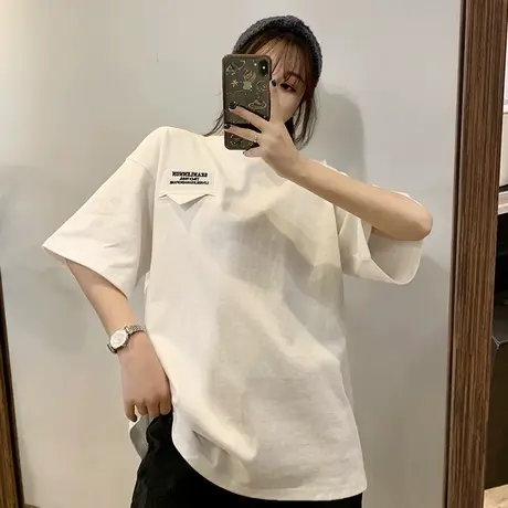 网红短袖t恤女2020夏季宽松韩版原宿bf慵懒风ins超火chic上衣服潮商品大图