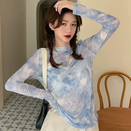 网纱防晒衣罩衫长袖t恤女夏季薄款打底衫修身内搭辣妹上衣服ins潮商品大图