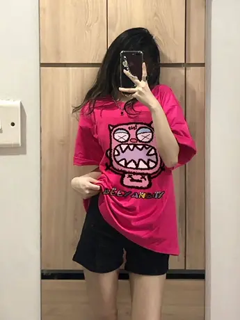 美式复古纯棉短袖t恤女2023夏季宽松潮牌ins设计感小众半袖上衣服商品大图