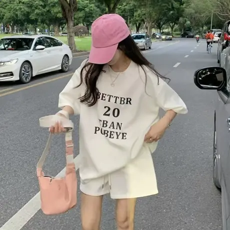 网红盐系运动服套装女2023夏季薄款宽松短袖短裤小个子休闲两件套商品大图