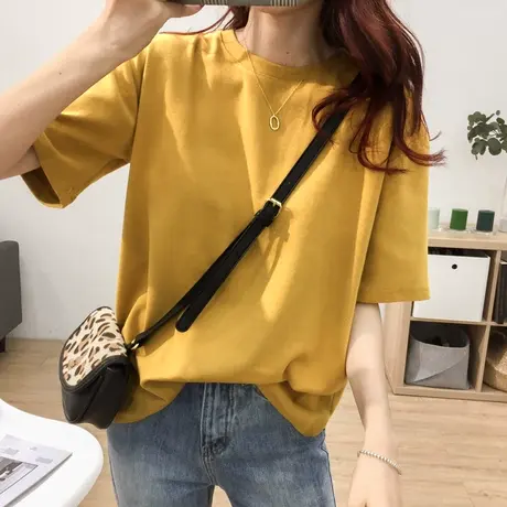 ins纯棉2021夏新款纯色宽松chi休闲半袖百搭学生百搭短袖t恤女潮商品大图