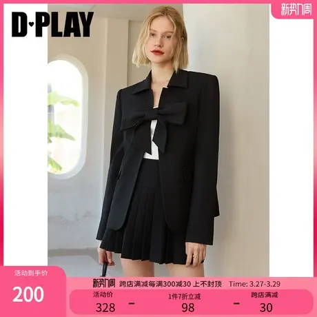 DPLAY春新ins甜美风蝴蝶结休闲西装外套时尚气质经典黑上衣商品大图