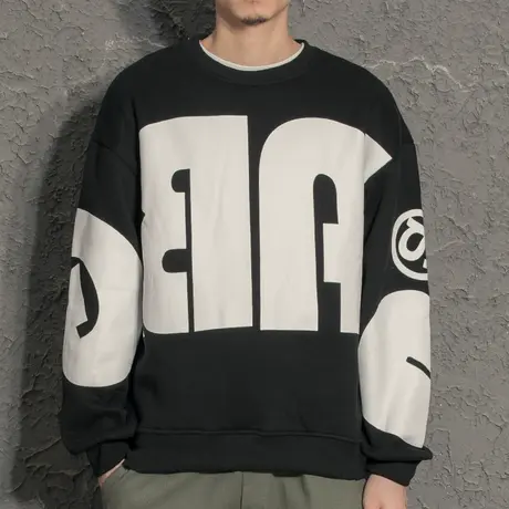 冬季潮流圆领加绒卫衣黑色2020年新款男士港风宽松秋冬潮牌上衣男图片