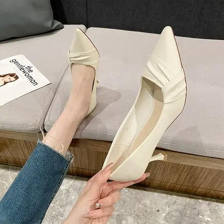 单鞋女2023年春季新款性感尖头工作鞋法式少女百搭软皮高跟鞋细跟商品大图