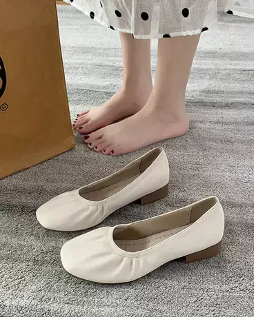 软底浅口平底豆豆鞋女仙女风2023春季新款芭蕾舞鞋方头一脚蹬单鞋商品大图