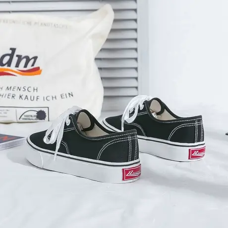 黑色帆布鞋女夏季白色薄款2021新款百搭厚底ulzzang布鞋平底板鞋商品大图