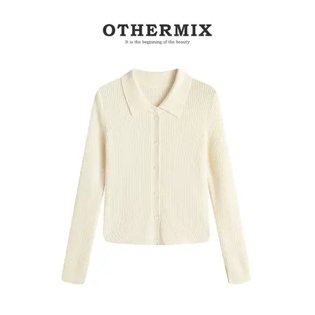 othermix 羊毛羊绒针织衫女2023秋冬新款羊毛衫纯色V领内搭打底衫图片