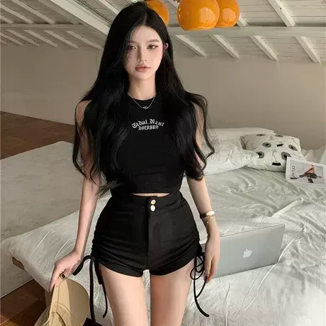 工字显瘦辣妹字母刺绣无袖吊带背心修身短款内搭外穿上衣女ins商品大图