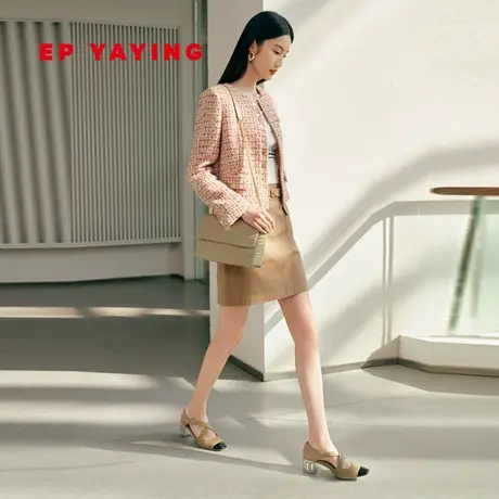 EP YAYING雅莹女鞋 牛皮革小香风粗跟玛丽珍单鞋 商场同款XK04A图片