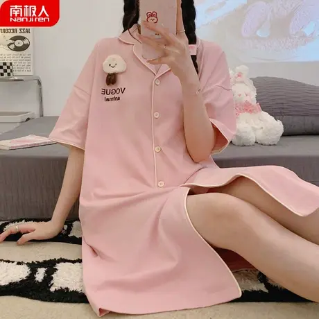 睡裙女夏季 纯棉 短袖女士孕妇性感夏天布料薄款柔和睡衣女款夏款商品大图