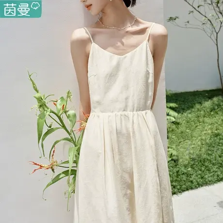 茵曼无袖亚麻棉吊带连衣裙女装2023秋季新款高级感收腰A字长裙子商品大图