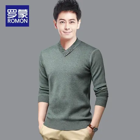 Romon/罗蒙男士V领休闲春季鸡心领毛衣男纯色针织时尚潮流打底衫图片