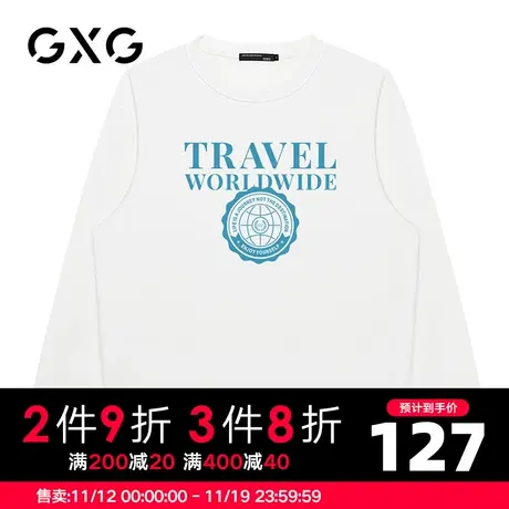 【新品】GXG男装 春季经典款潮流休闲宽松时尚多色圆领卫衣男商品大图