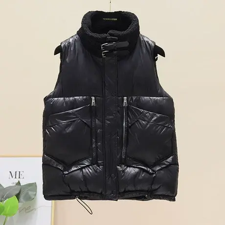 羽绒棉马甲女外穿2023秋冬新款韩版短款显瘦羊羔毛领背心马夹坎肩图片