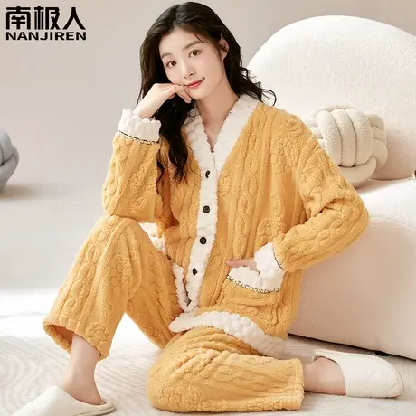 睡衣冬季女款秋冬款2023新款珊瑚绒加绒加厚冬天法兰绒华丽家居服图片