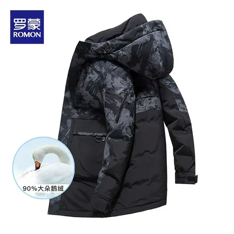 罗蒙男士时尚休闲羽绒服2023秋冬新款中长款商务保暖工装长袖外套图片