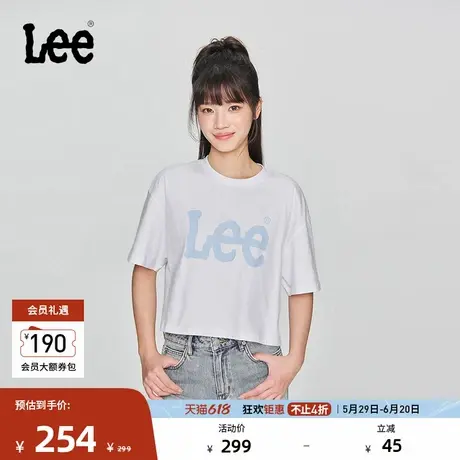 Lee商场同款25春夏新品宽松版圆领大Logo印花短款女短袖T恤休闲图片