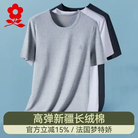 MONTAGUT/梦特娇棉质短袖男士夏季内穿修身白色打底衫半袖上衣HD商品大图