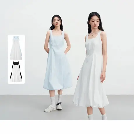 乐町简约无袖连衣裙/长款花苞连衣裙商品大图