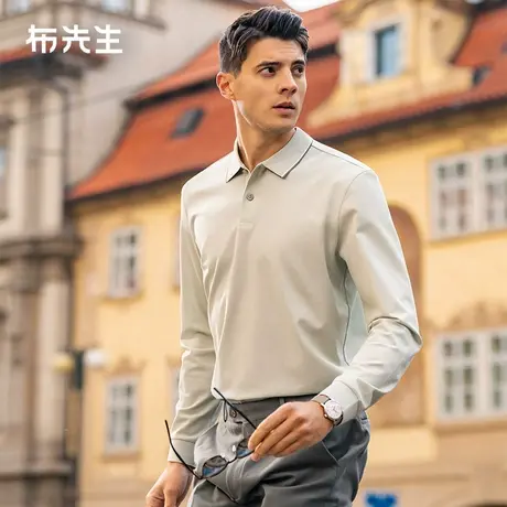 MrBu布先生定制贝壳扣翻领长袖2025早春新款吸湿透气男t恤BT15338图片