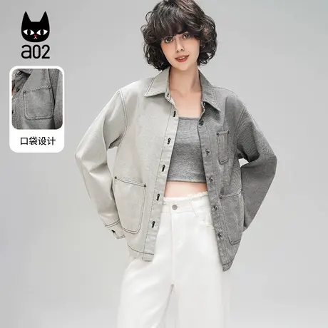 a02[ET自然系列]拼色牛仔baggy风外套女休闲夹克开春女装复古上衣图片