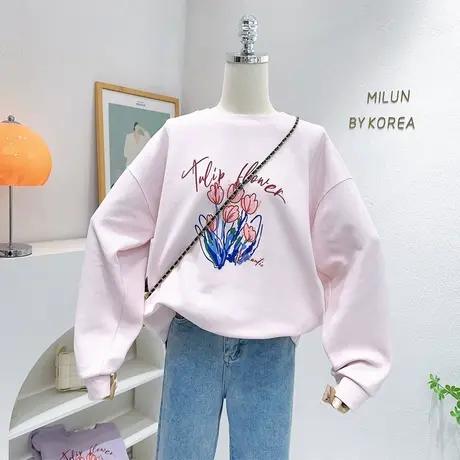 小个子春秋款上衣韩国东大门设计感郁金香印花长袖卫衣法式别致女商品大图