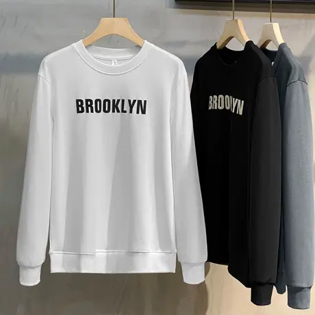 2023年春秋潮牌卫衣男士刺绣美式简约圆领印花宽松长袖T恤打底衫商品大图