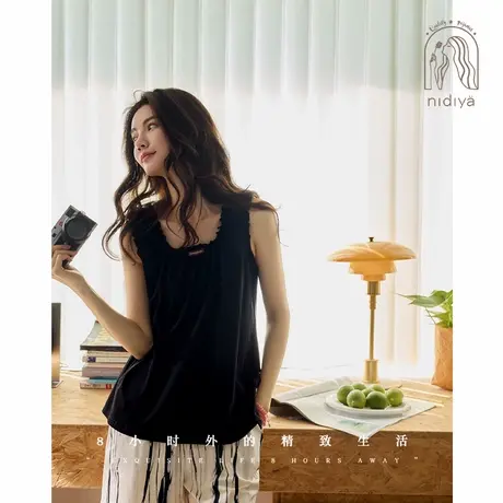 妮狄娅睡衣女夏季凉感柔软棉简约背心时尚短裤清凉外穿家居服套装商品大图