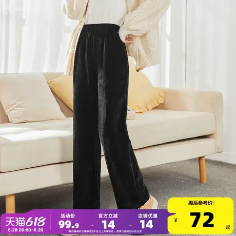 唐狮2025秋冬新款灯芯绒裤子女高腰阔腿裤宽松显瘦黑色休闲裤图片