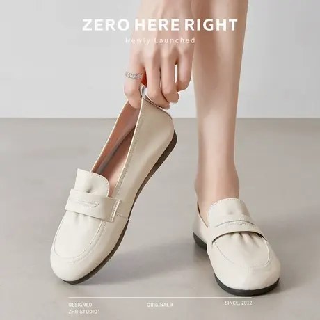 ZHR白色乐福鞋女2025新款春夏季软底平底真皮妈妈单鞋一脚蹬懒人商品大图