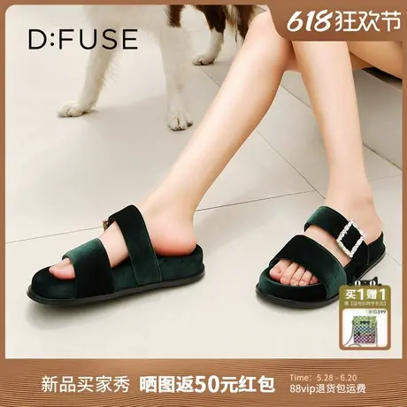Dfuse迪芙斯2025夏季新款丝绒钻扣拖鞋厚底外穿博肯鞋凉拖图片