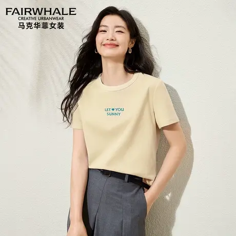 马克华菲印花字母短袖T恤女2025夏季新款7A级抗菌圆领宽松打底衫图片