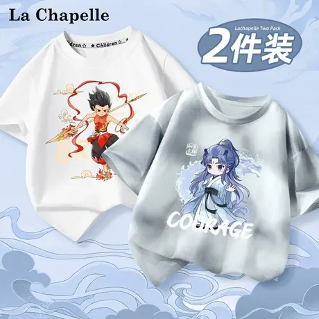 拉夏贝尔儿童哪吒短袖t恤2025新款夏装运动上衣男女童敖丙打底衫图片