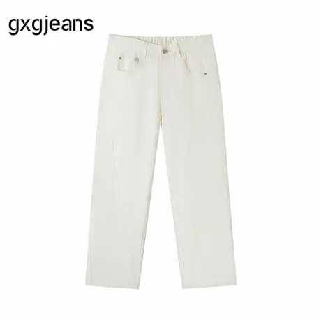 gxg.jeans男装 米白分割设计松紧腰宽松简约牛仔长裤男裤25秋新品商品大图