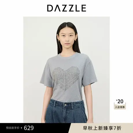 DAZZLE地素 T恤2024冬季新款女装爱心贴布绣短袖上衣图片
