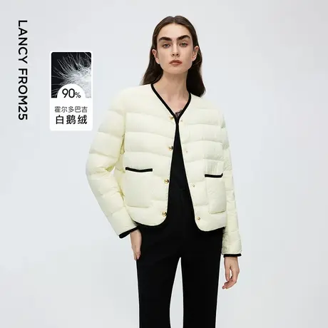 朗姿霍尔多巴吉白鹅绒圆领短款羽绒服小香风气质简约通勤风外套女商品大图