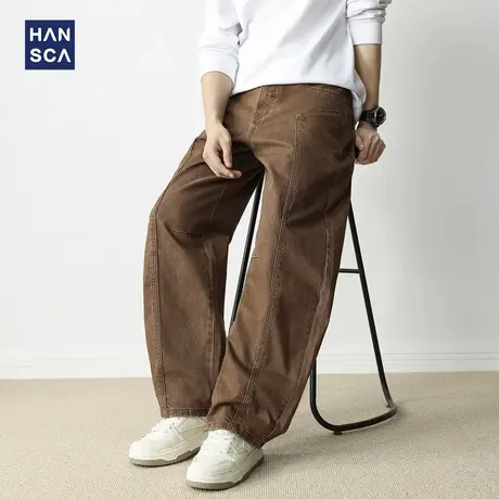 hansca直筒牛仔裤2025新款男潮牌高端痞帅秋季宽松拼接美式长裤子商品大图