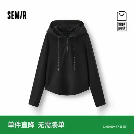 商场同款|森马长袖T恤女冬季半拉链连帽发热抓绒修身2025新款上衣商品大图