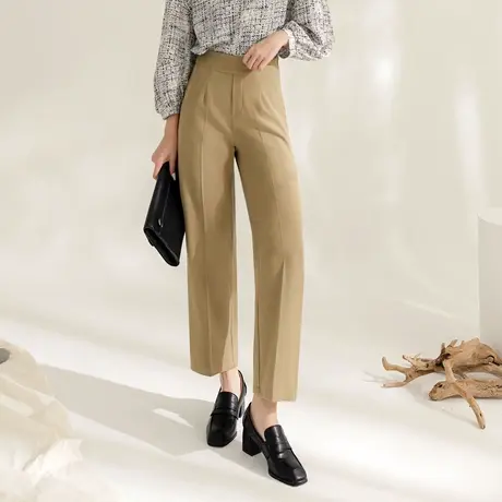 桔熊秋季通勤西装长裤子女隐形拉链高腰直筒中缝裤大码BA7316图片