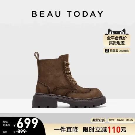BeauToday厚底马丁靴女2025新款英伦风小个子复古粗跟短靴西部靴商品大图