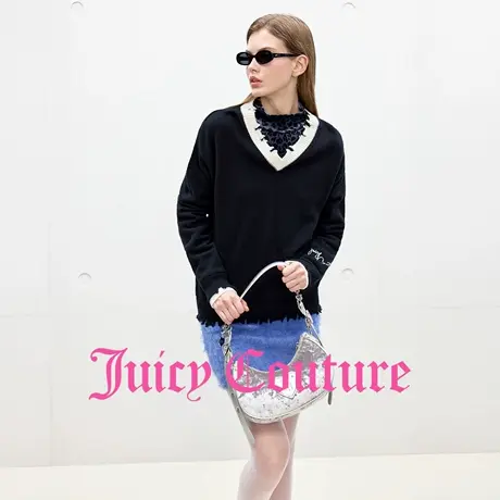 【含绵羊毛】Juicy Couture橘滋针织衫女25年秋季新款撞色V领毛衣商品大图