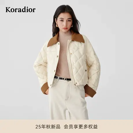 珂莱蒂尔2025冬新款90鸭绒撞色菱格学院风羽绒服女短轻薄外套商品大图