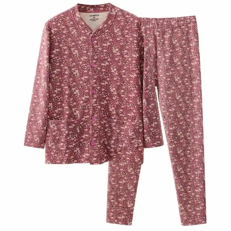 中老年人德绒保暖内衣女士秋衣秋裤套装加肥加大码宽松家居服睡衣商品大图