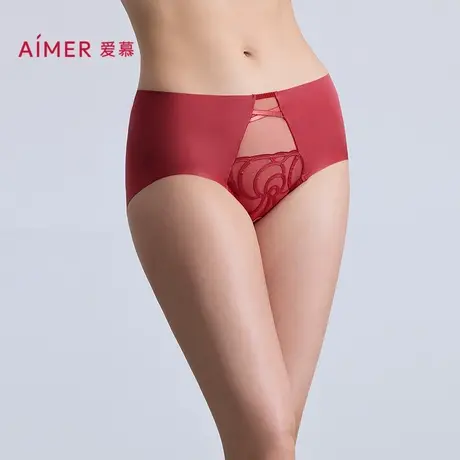 爱慕瑰丽内裤女红品棉质里裆性感蕾丝中腰平角裤AM23C371商品大图