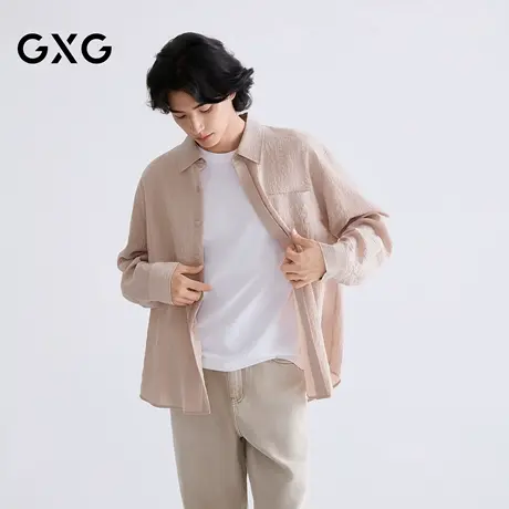 GXG男装 灰粉色翻领长袖衬衫 2026年春季G26A031010图片
