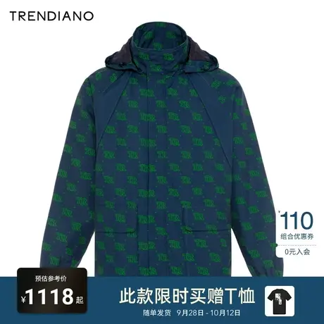 TRENDIANO棉衣连帽外套2023冬季新款撞色字母时尚夹棉宽松男装潮图片