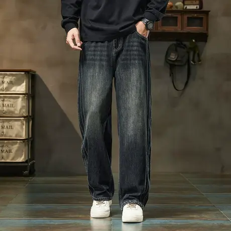 唐狮秋季男士牛仔裤宽松直筒阔腿裤小众设计感美式高街长裤WTMTA商品大图