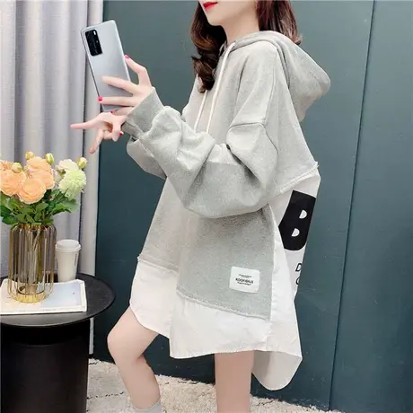 春装2021年新款韩版设计感连帽卫衣女宽松慵懒风上衣衬衫拼接外套图片