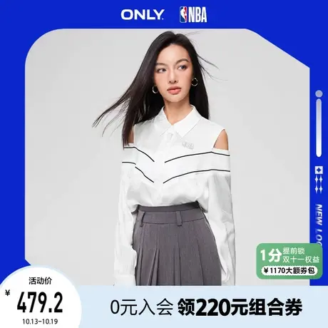 ONLY2023秋季新款NBA联名款潮酷满印字母露肩衬衫女商品大图