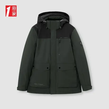 海一家时尚拼接保暖外套冬季可脱卸帽大口袋青春活力羽绒服男图片